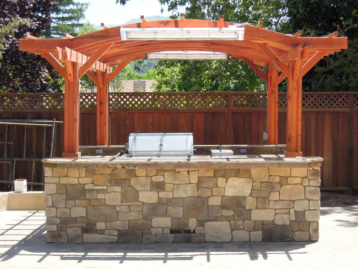 Marin Outdoor Kitchen Pergola, 14' L x 16' Arc W, California Redwood