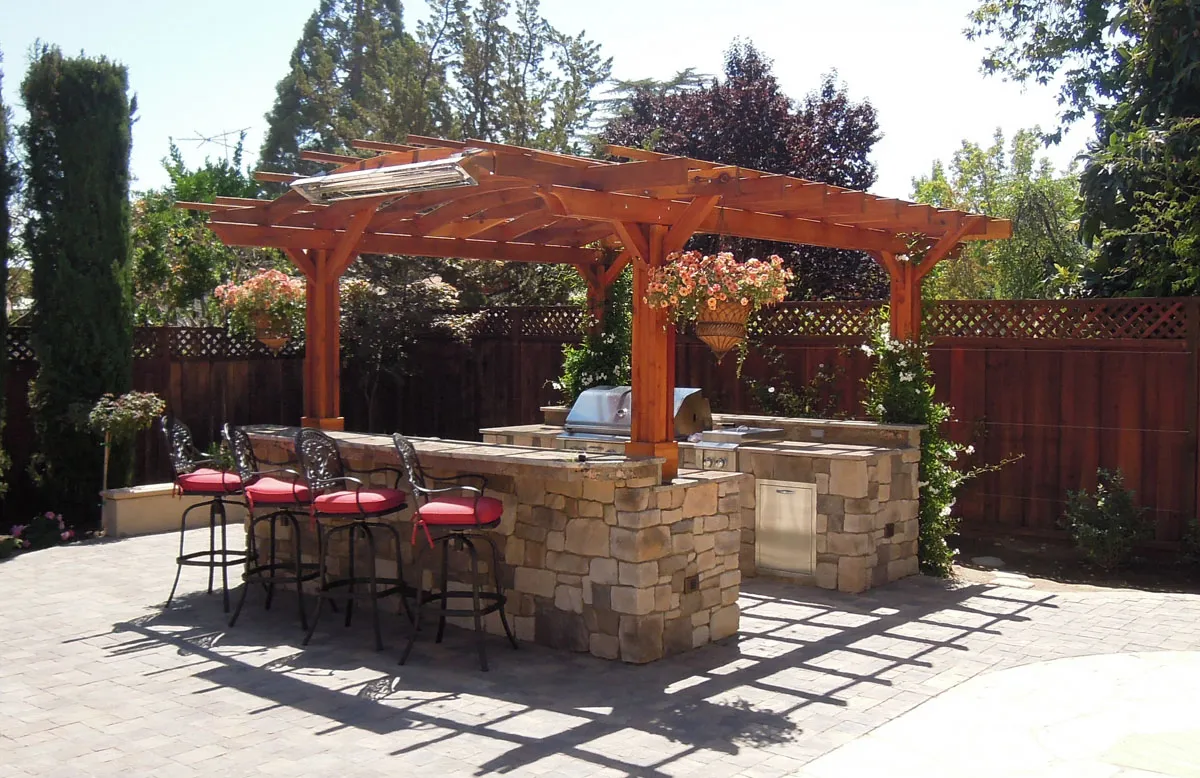 Marin Outdoor Kitchen Pergola, 14' L x 16' Arc W, California Redwood