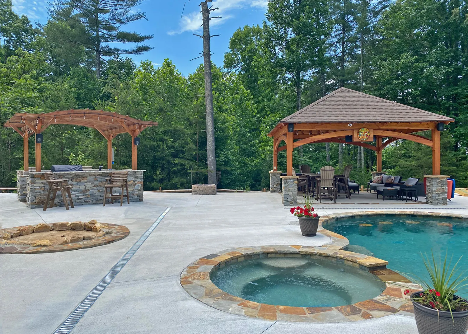 Marin Outdoor Kitchen Pergola, 14' L x 15' Arc W, Douglas-fir, in Marion, North Carolina