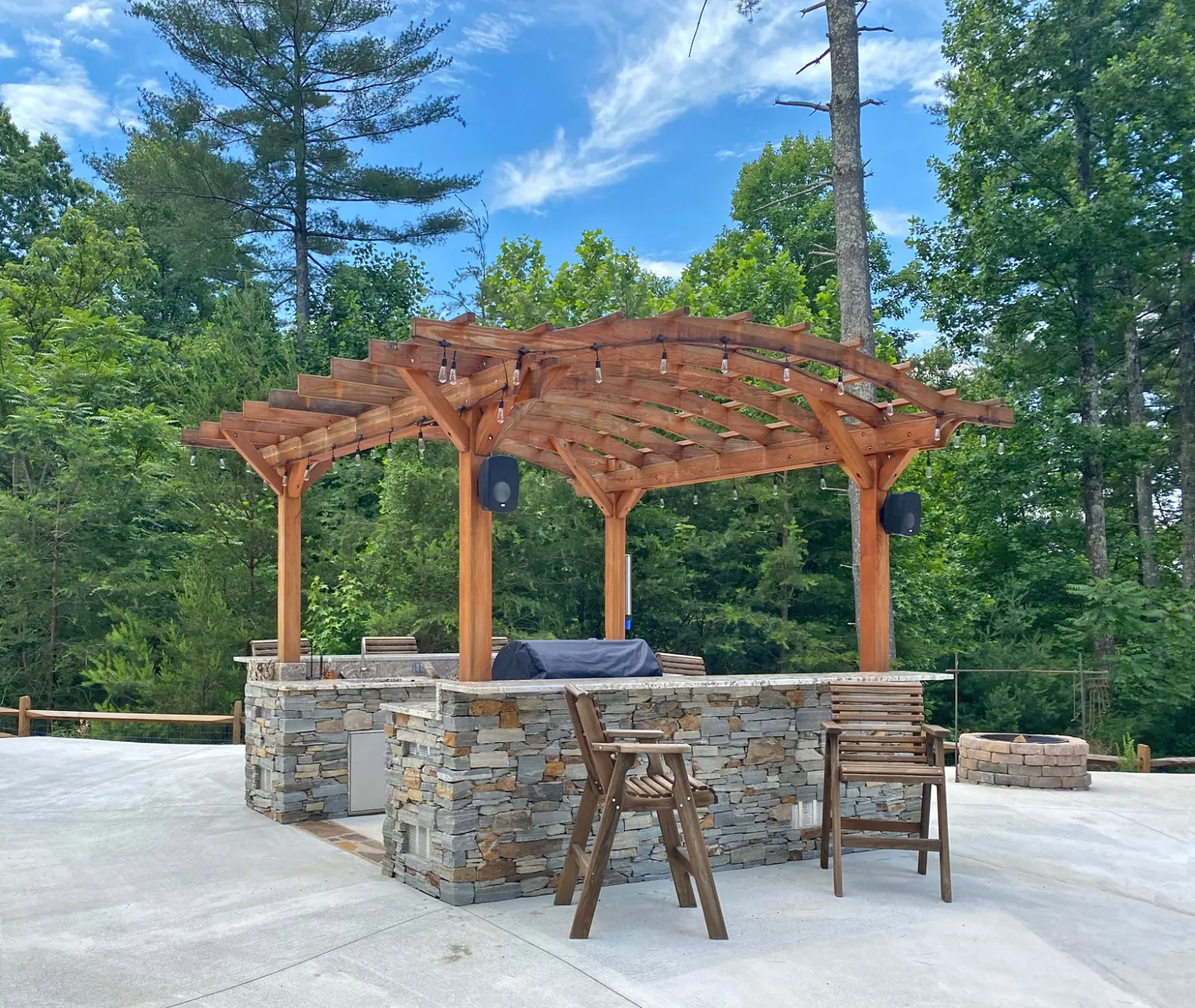 Marin Outdoor Kitchen Pergola, 14' L x 15' Arc W, Douglas-fir, in Marion, North Carolina