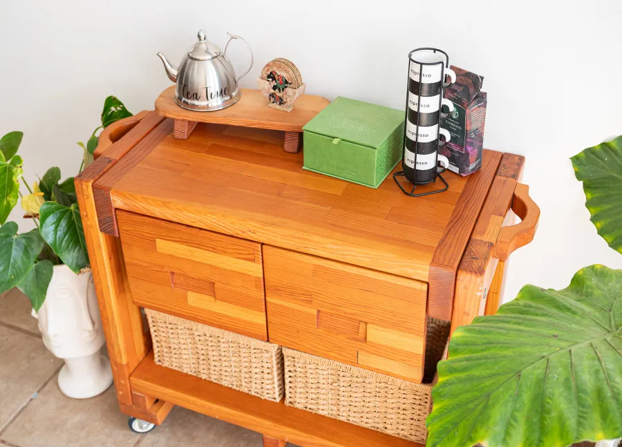Mary's Cook 'n' Carry Carts (Options: Mosaic Douglas, Compact Size, 36" H, Custom Engraving, Add Handle on Both Sides, Transparent Premium Sealant). 