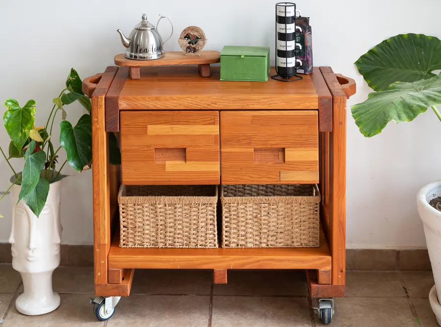 Mary's Cook 'n' Carry Carts (Options: Mosaic Douglas, Compact Size, 36" H, Custom Engraving, Add Handle on Both Sides, Transparent Premium Sealant). 