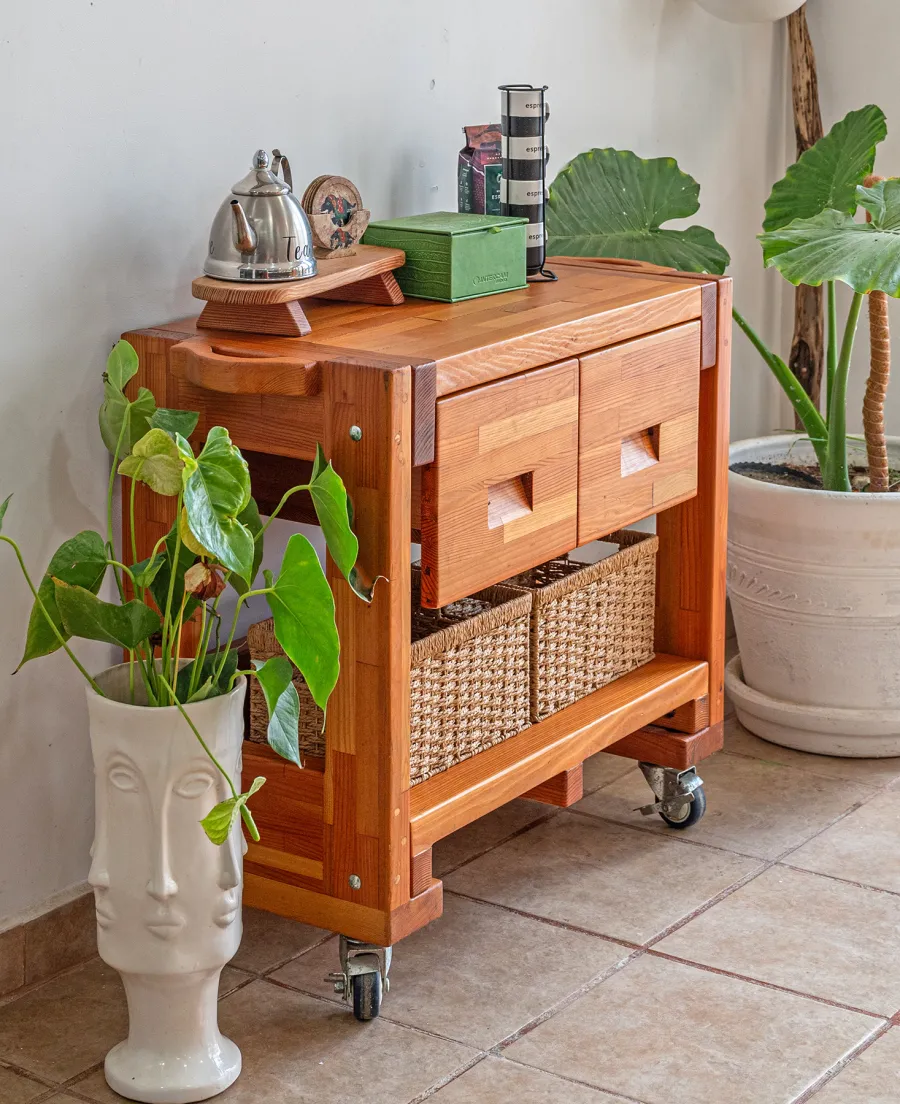 Mary's Cook 'n' Carry Carts (Options: Mosaic Douglas, Compact Size, 36" H, Custom Engraving, Add Handle on Both Sides, Transparent Premium Sealant). 