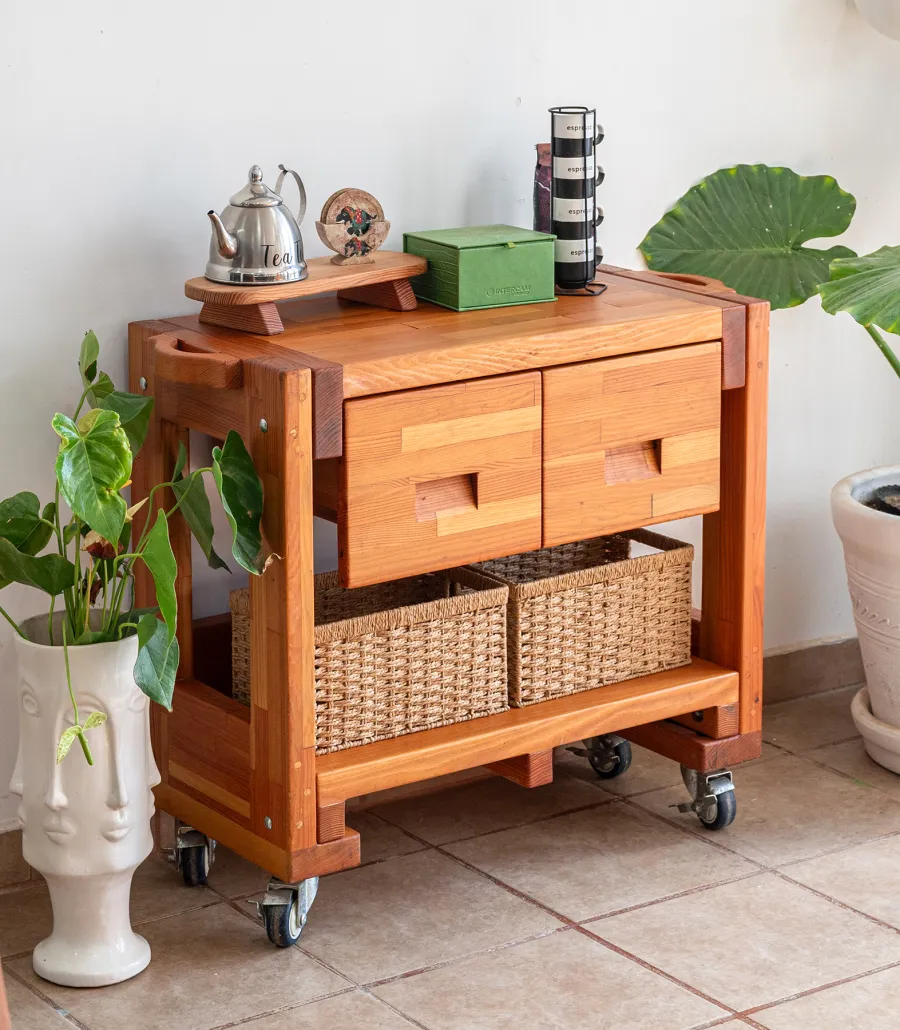 Mary's Cook 'n' Carry Carts (Options: Mosaic Douglas, Compact Size, 36" H, Custom Engraving, Add Handle on Both Sides, Transparent Premium Sealant). 