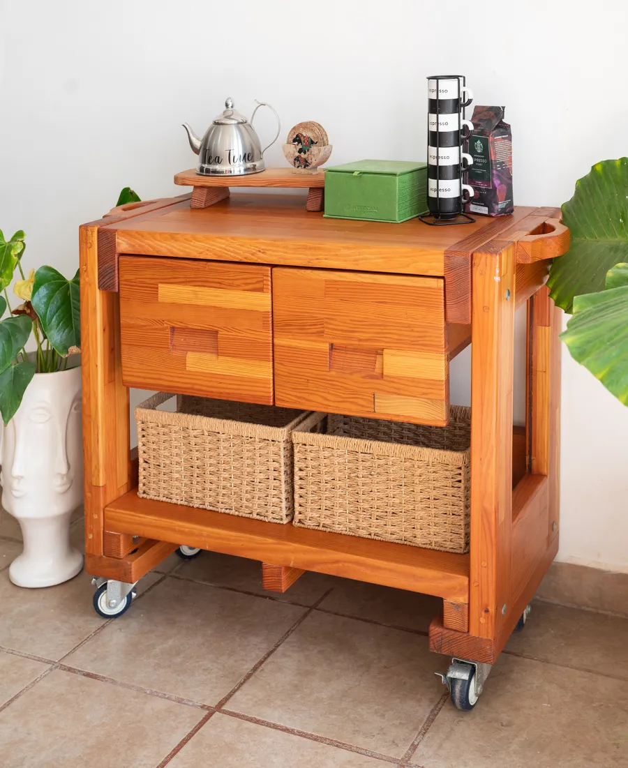 Mary's Cook 'n' Carry Carts (Options: Mosaic Douglas, Compact Size, 36" H, Custom Engraving, Add Handle on Both Sides, Transparent Premium Sealant). 