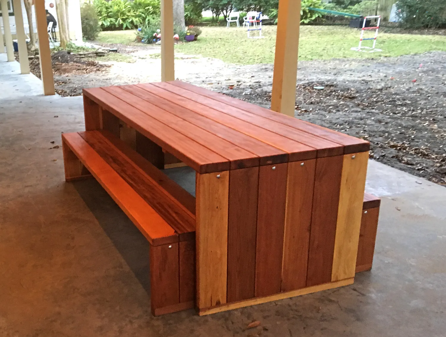Maynard Modern Redwood Patio Table, 7' L, California Redwood, in Bellaire, TX