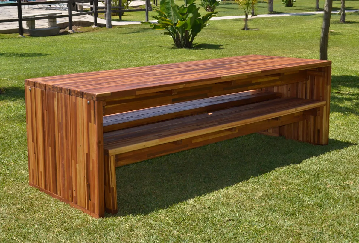 Maynard Modern Redwood Patio Table, 8' L, Mosaic Redwood
