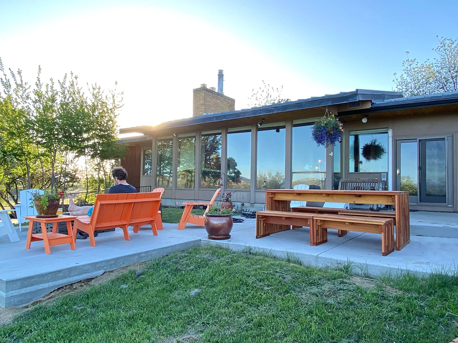 Maynard Modern Redwood Patio Table, 7' L, Mosaic Redwood, in Butte, Montana