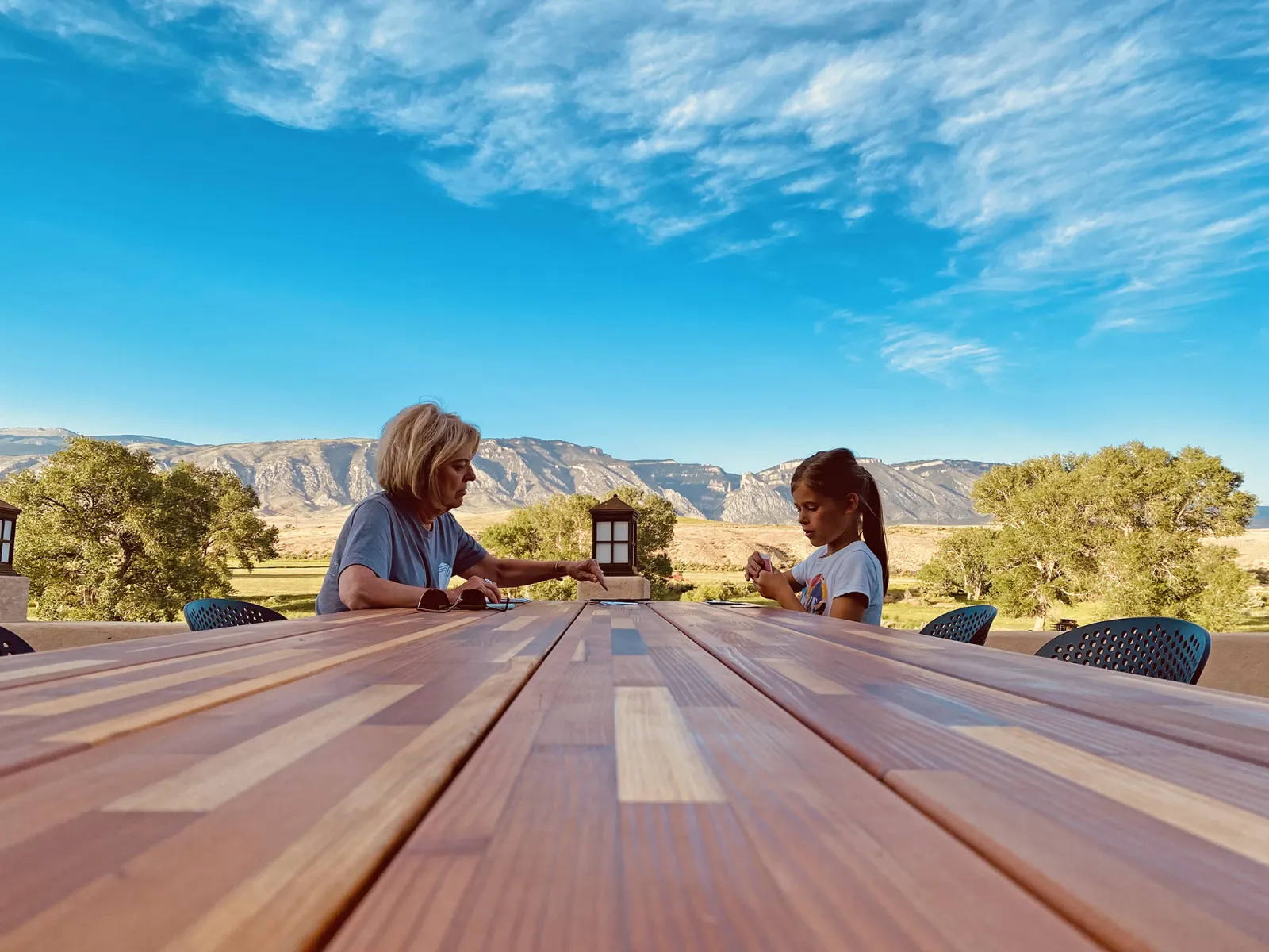 Maynard Modern Redwood Patio Table, 10' L, Mosaic Redwood, in Shell, WY