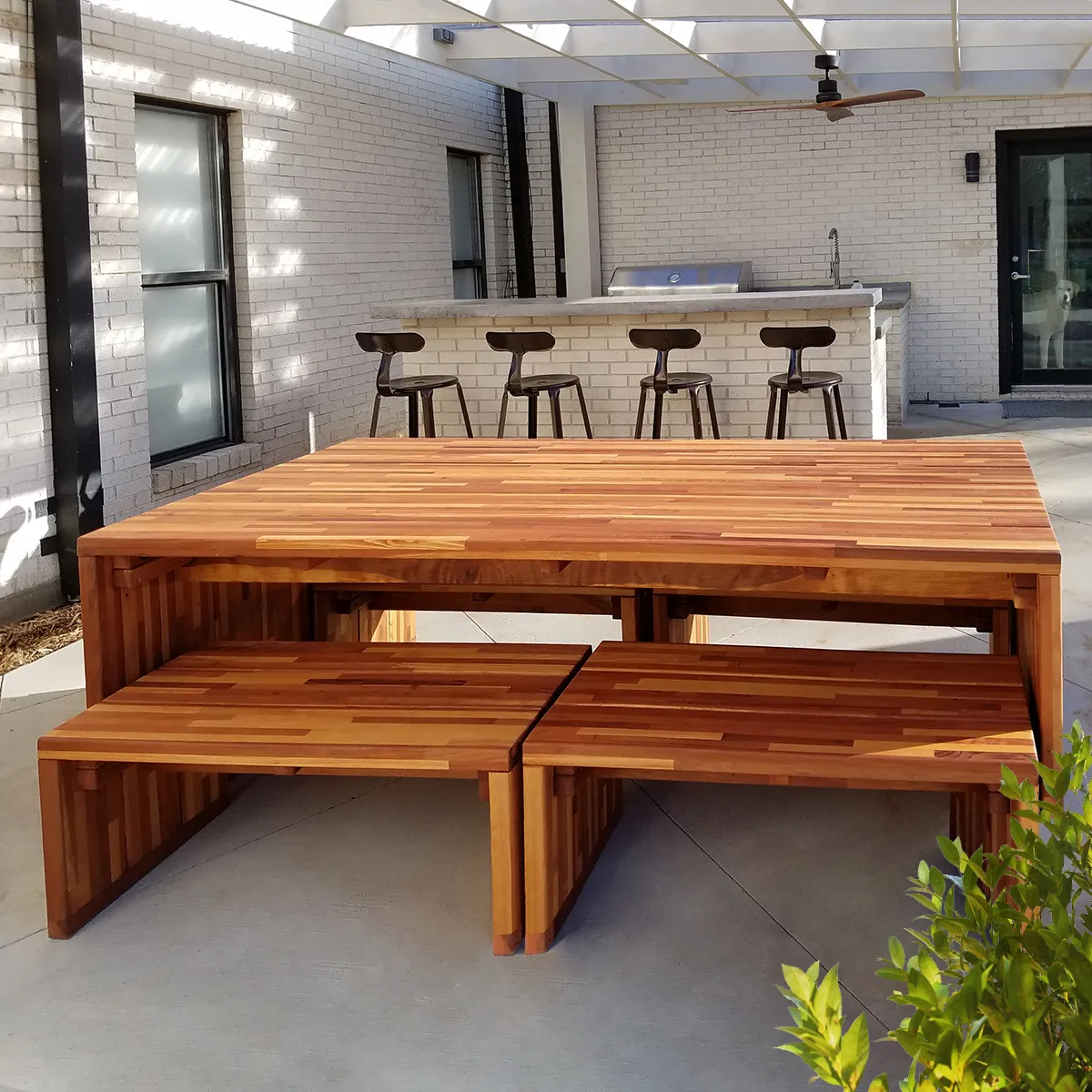 Maynard Modern Redwood Patio Table, 7' L, Mosaic Redwood, in Mansfield, TX