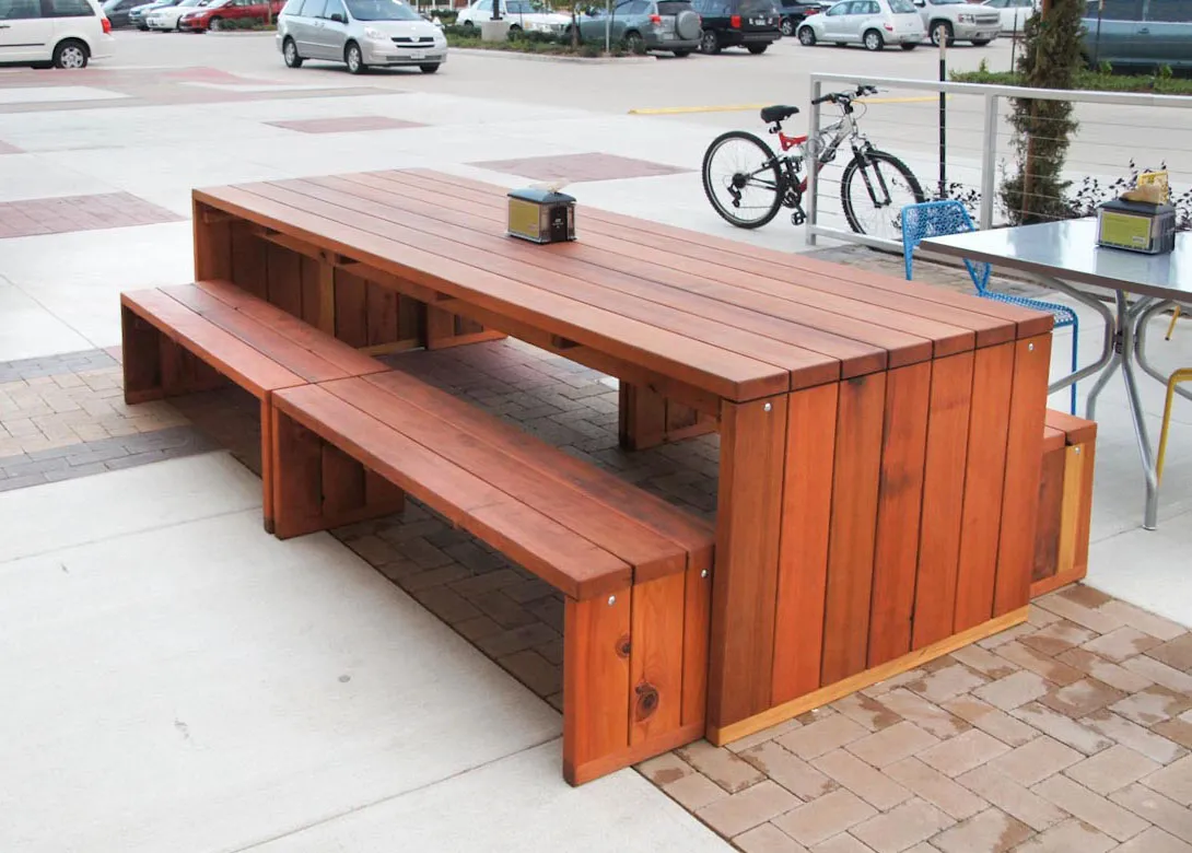 Maynard Modern Redwood Patio Table, 10' L