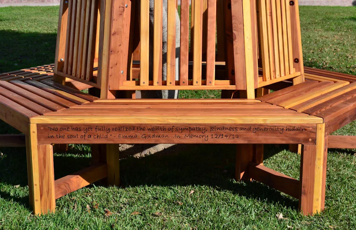 Memorial Natural Redwood Tree Bench