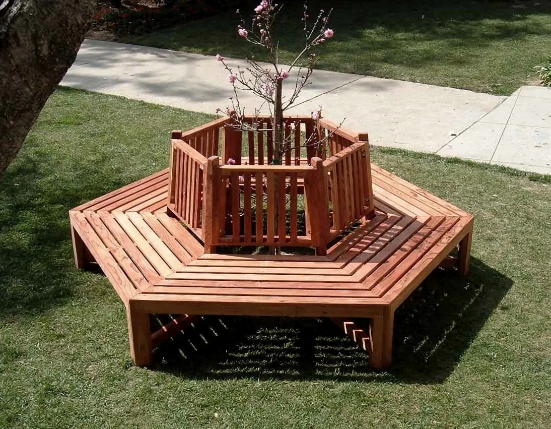 Memorial Natural Redwood Tree Bench