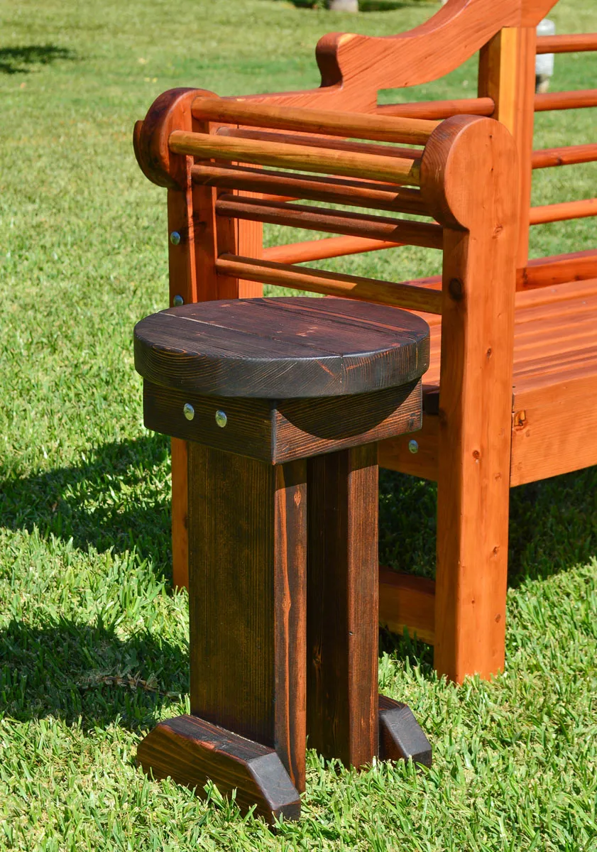 Mini 12 Inch Round Wood Side Table, Old-Growth Redwood
