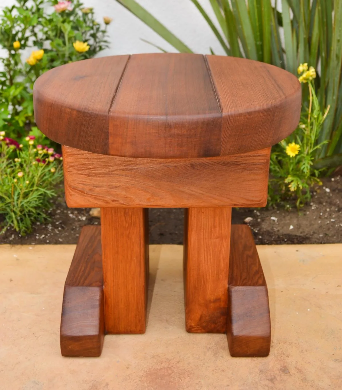 Mini 12 Inch Round Wood Side Table, Old-Growth Redwood