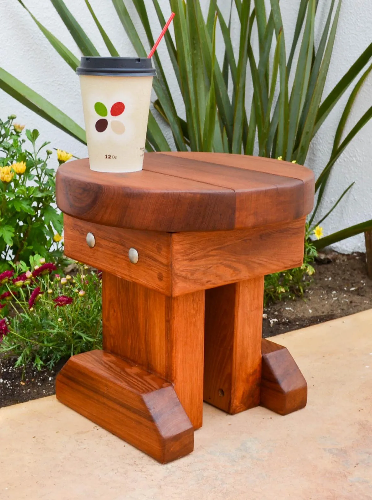 Mini 12 Inch Round Wood Side Table, Old-Growth Redwood