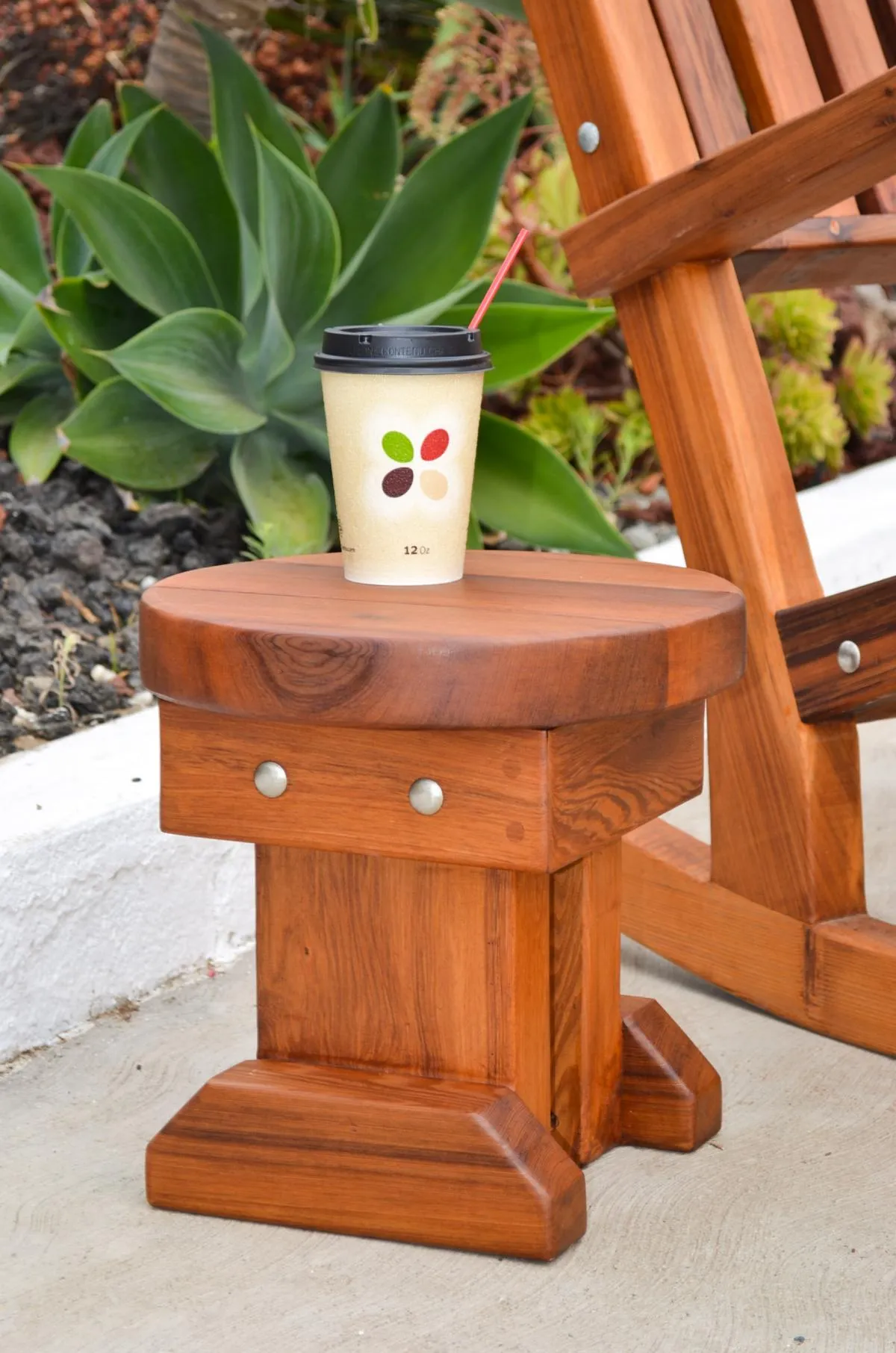 Mini 12 Inch Round Wood Side Table, Old-Growth Redwood