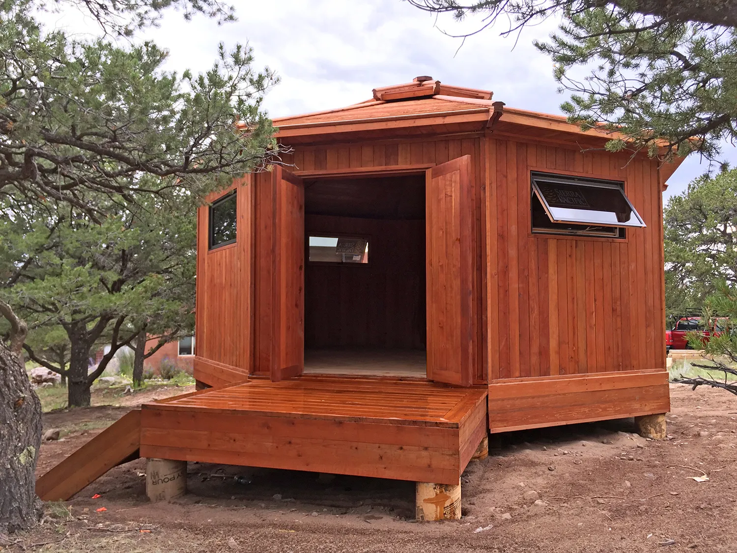 Custom Octagonal Sunroom Gazebo, Mature Redwood