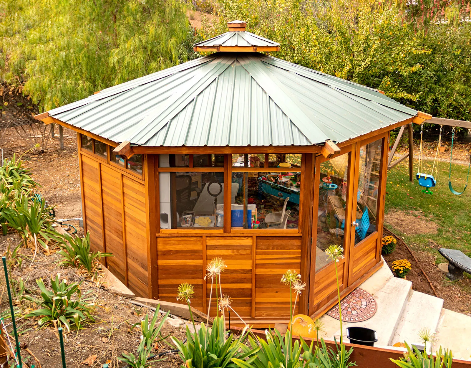 Octagonal Sunroom Gazebo, California Redwood, in Morgan Hill, California