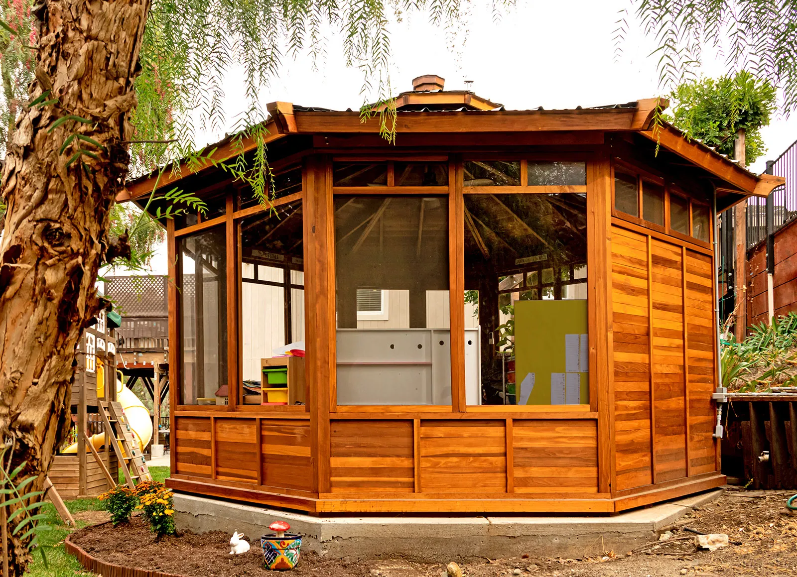 Octagonal Sunroom Gazebo, California Redwood, in Morgan Hill, California
