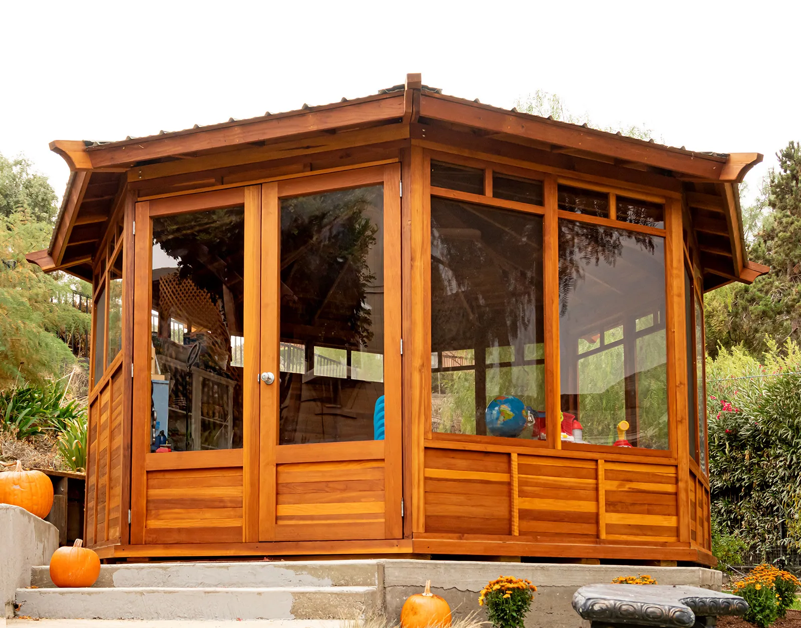 Octagonal Sunroom Gazebo, California Redwood, in Morgan Hill, California
