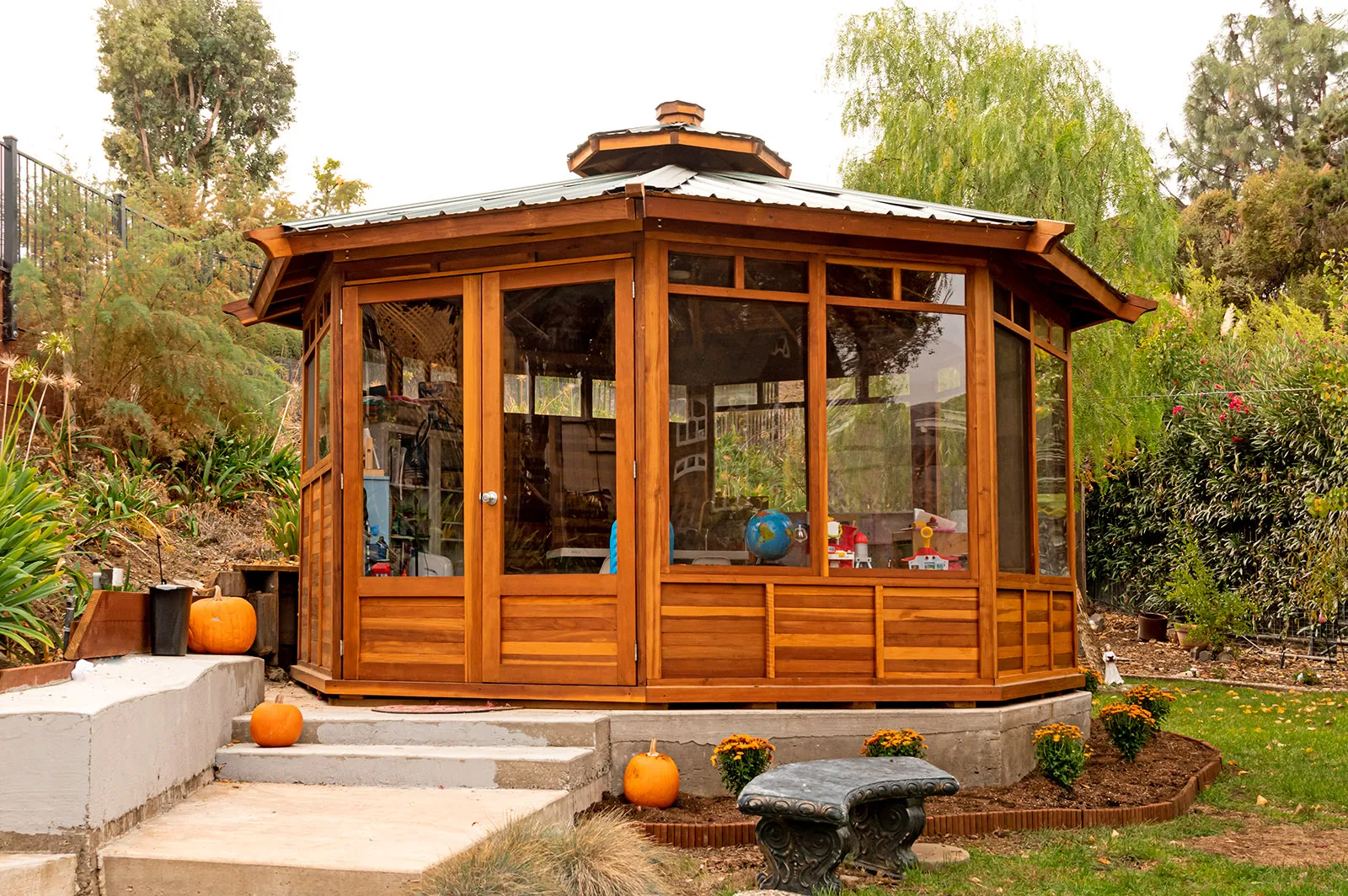 Octagonal Sunroom Gazebo, California Redwood, in Morgan Hill, California