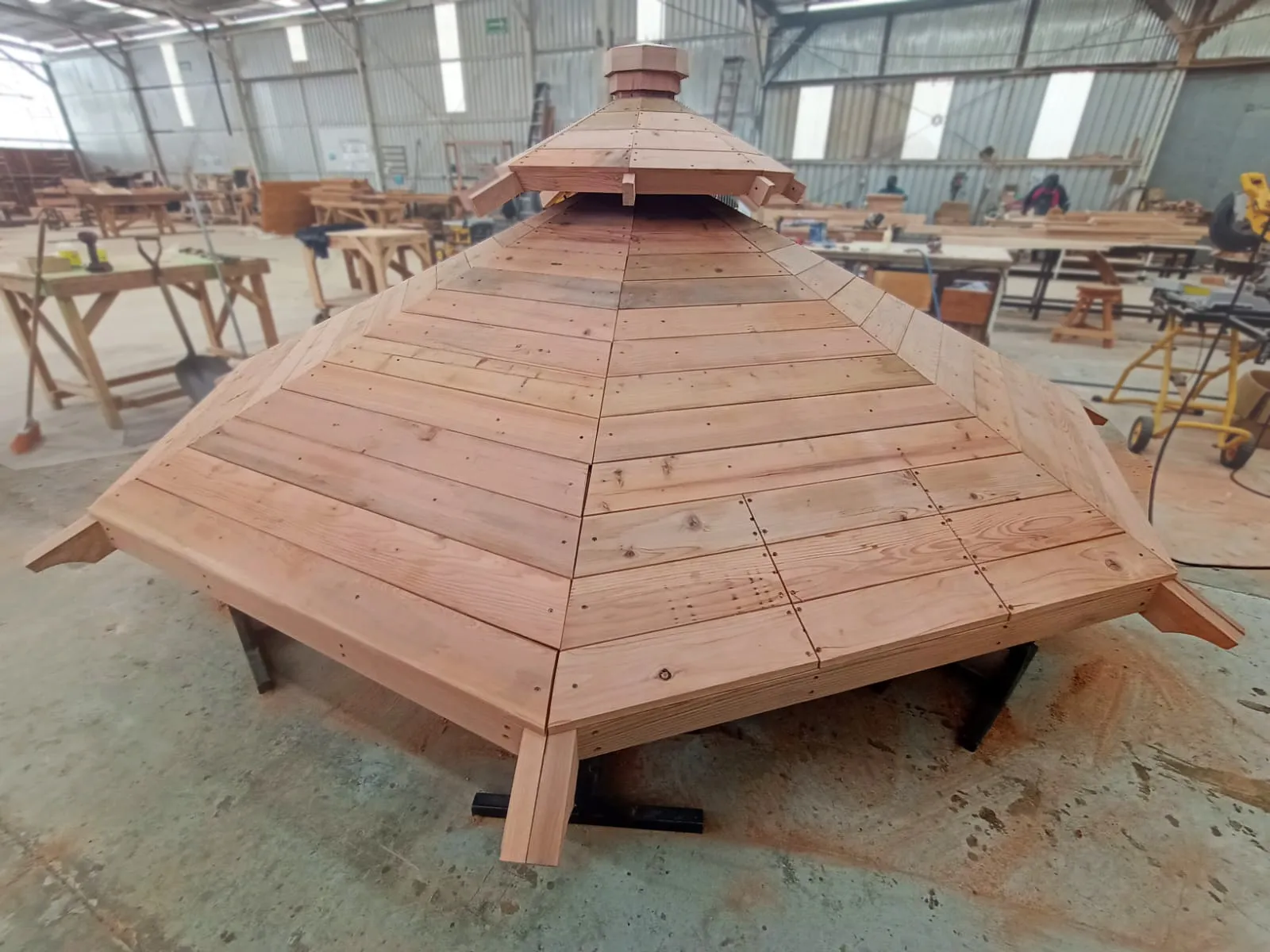 Octagonal Sunroom Gazebo in Production, Mature Redwood