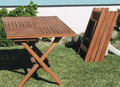 Stackable space saving folding chairs - Outdoor Rectangular Folding Table (Options: 52.5" L, 4 Folding Chairs, 35" W, Old-Growth Redwood, Standard Tabletop, Checkerboard Design, No Umbrella Hole, Squared Corners, Transparent Premium Sealant).