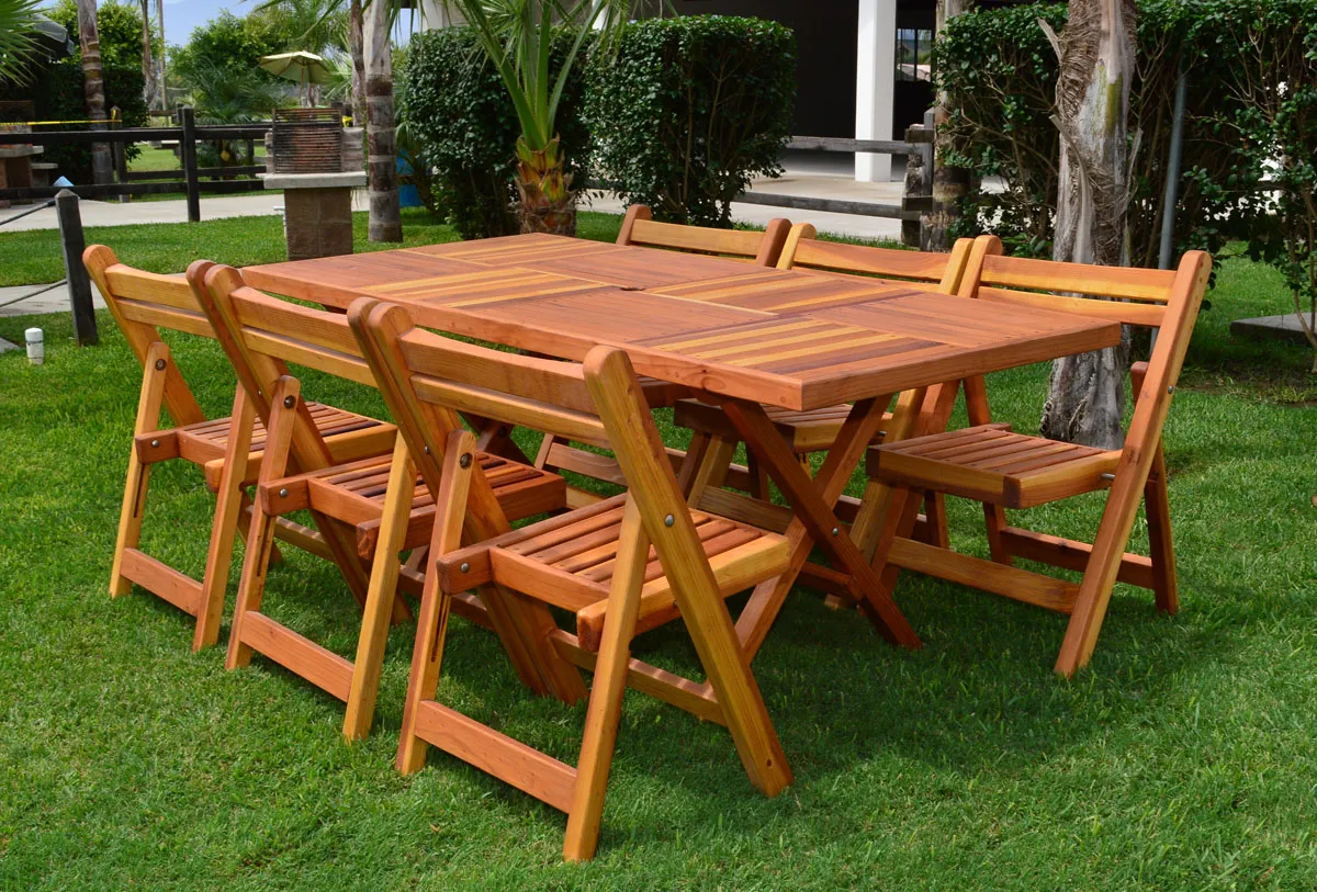 Outdoor Rectangular Folding Table, 72" L x 35'' W, California Redwood, in Baja, Mexico
