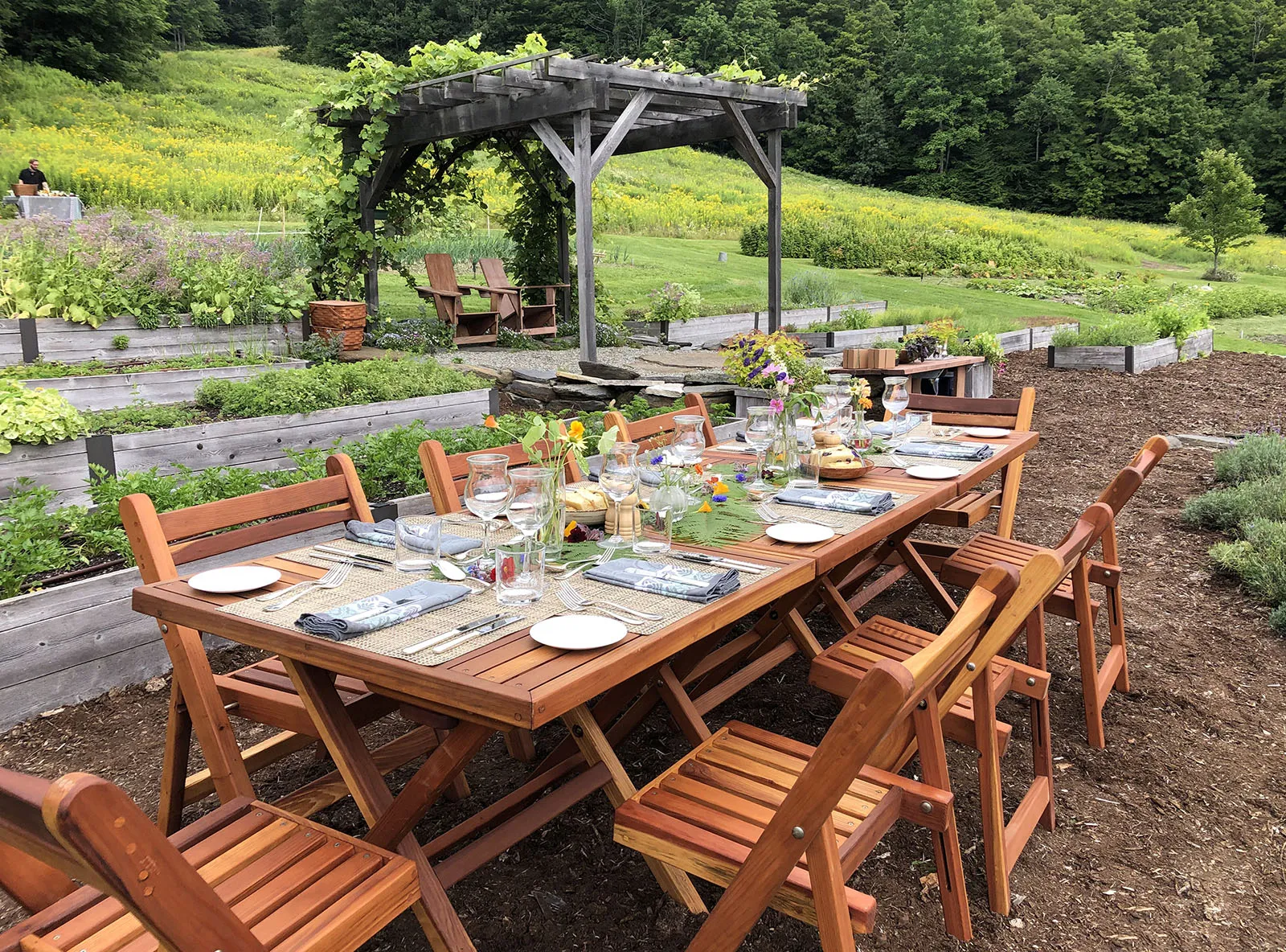 Outdoor Rectangular Folding Table, 52.5" L x 30'' W, California Redwood, in Barnard, Vermont