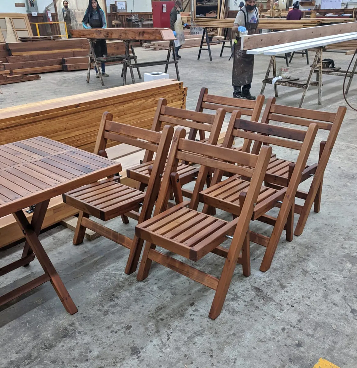 Outdoor Rectangular Folding Table Set in Production, 72" L x 30" W, Old-Growth Redwood
