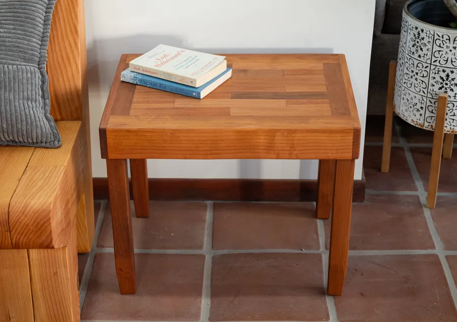 Parquet Side Table (Options: 24" x 18" Mature Redwood, Transparent Premium Sealant).