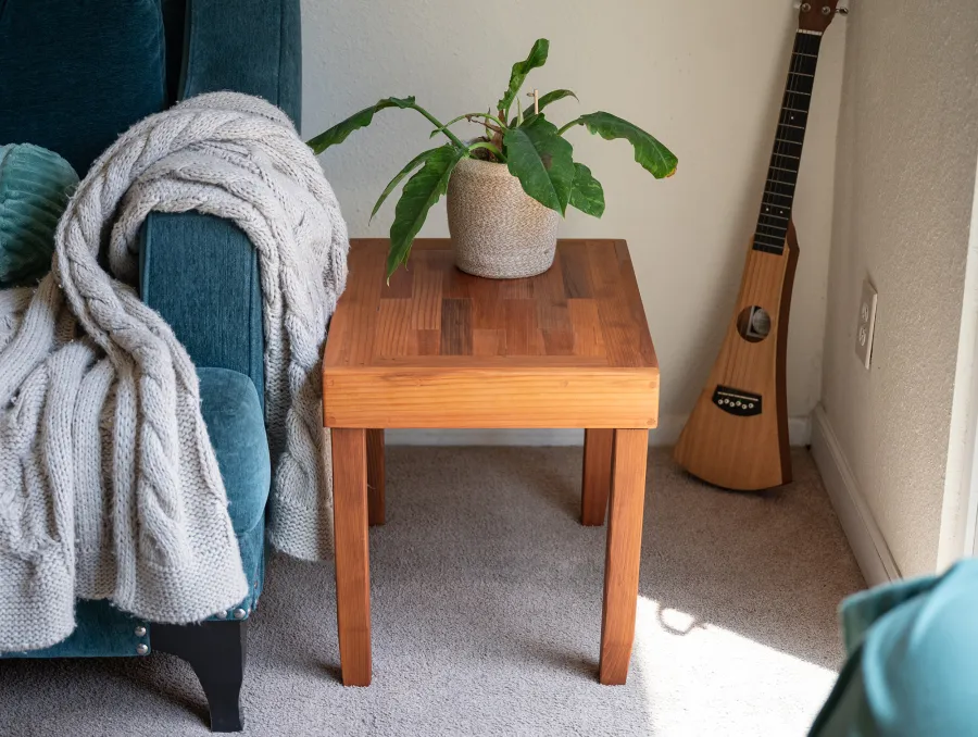 Parquet Side Table (Options: 24" x 18" Mature Redwood, Transparent Premium Sealant).