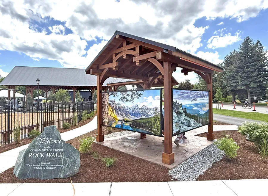 Custom Granada Pavilions (Options: 6in x 6in Posts, 12.5 ft x 12.5 ft, California Redwood, 4-Post Anchor Kit for High-Wind, with Fascia Board, No Curtain Rods, No Ceiling Fan Base, Transparent Premium Sealant). Photo Courtesy of D. Pinkerton of Coeur d'Alene, ID.