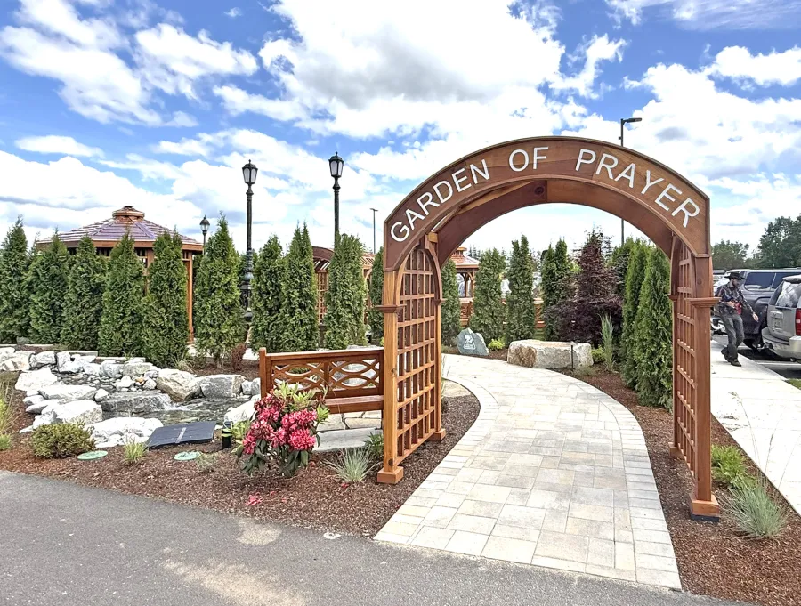 Victorian Trellis (Options: 4' x 8', California Redwood, Custom Engraving, Transparent Premium Sealant). Trellis Installed in Faith Walk Community Fitness Park in Coeur d'Alene, Idaho.