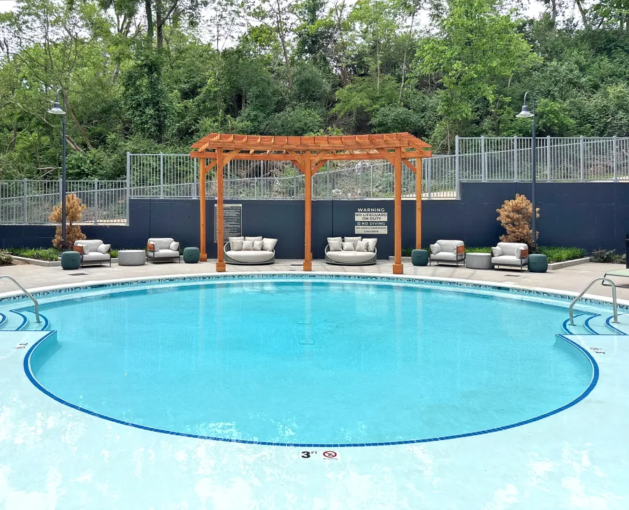 Fan Shaped Pergola Kit (Options: 25' x 12', Douglas-Fir, With Roof Slats, No Electrical Wiring Trim Kit, Post Anchor Kit for Concrete, No Ceiling Fan Base, 12' Posts, No Curtain Rods, Transparent Premium Sealant). Photo Courtesy of M. Barker of Whites Creek, TN.