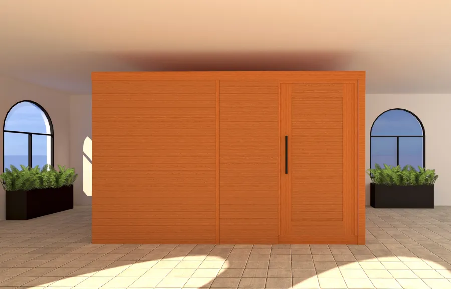 Render of Raul’s Rad Redwood Sauna (Options: 11' W, 8' D, 7' H, Flat Roof for Interior Areas, Transparent Premium Sealant). 