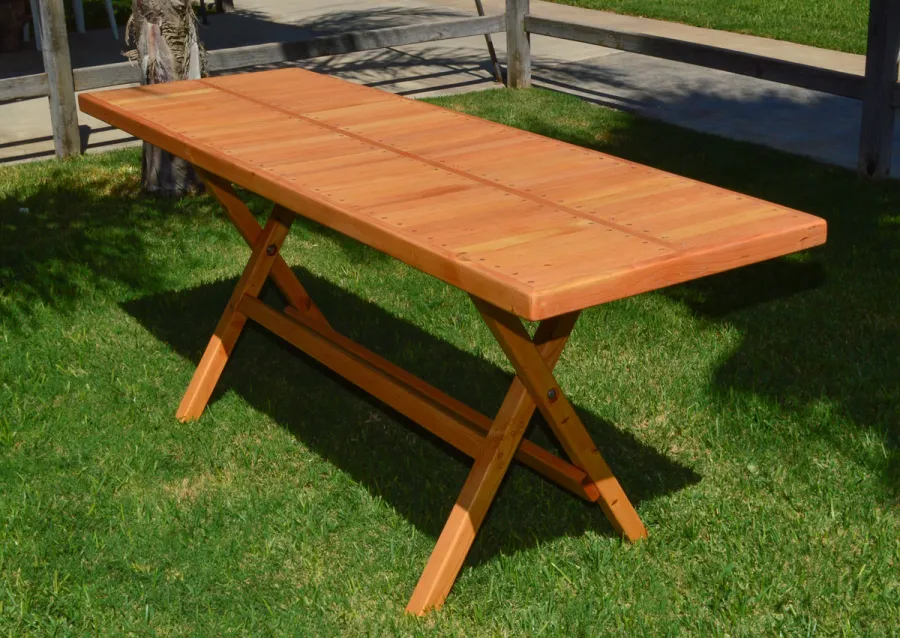 Rectangular Folding Picnic Table (Options: 72" L, 24'' W, No Seating, Douglas-fir, Seamless Tabletop, Boards Laid in the Same Direction, Squared Corners, No Umbrella Hole, Transparent Premium Sealant). 