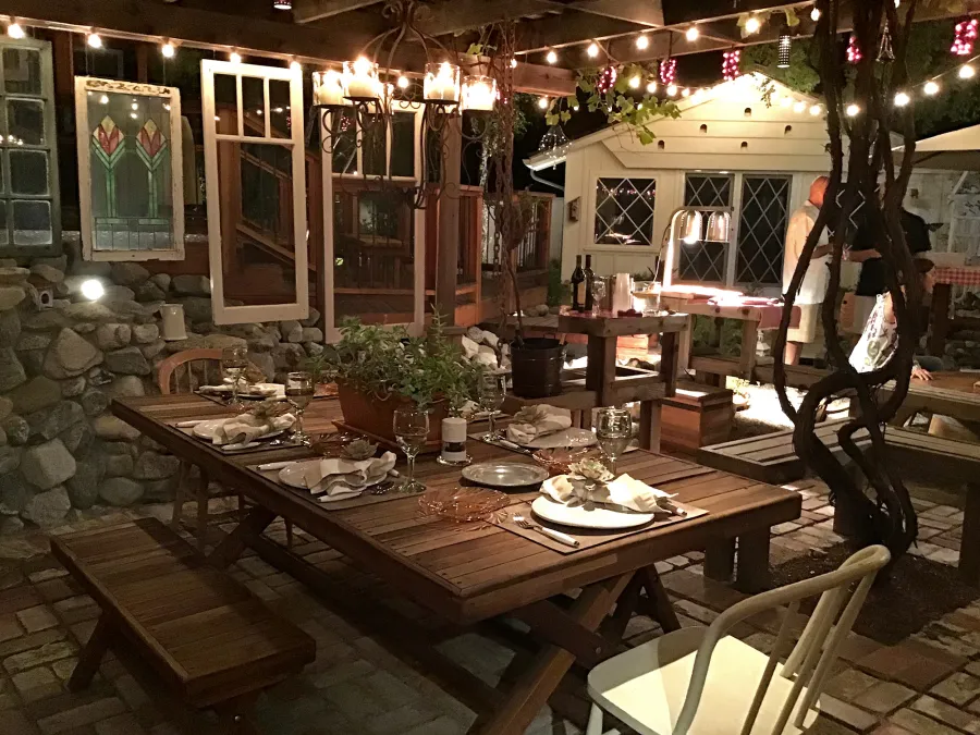 Rectangular Folding Picnic Table (Options: 72" L, 35" W, Folding Side Benches, Mosaic Redwood, 2 Full Length Bench/Side, Standard Tabletop, Boards Laid in the Same Direction, Squared Corners, No Umbrella Hole, Transparent Premium Sealant). Photo Courtesy of M. Squyres of Woodland Hills, CA.