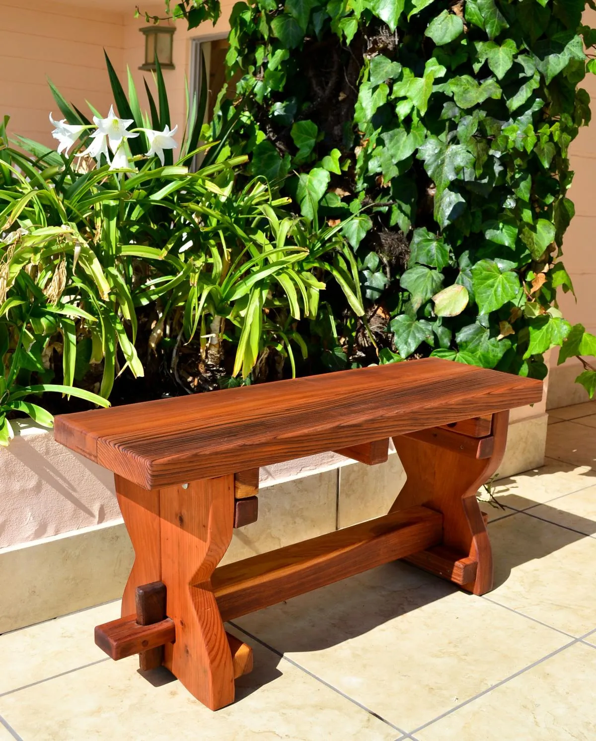 Redwood Trestle Bench
