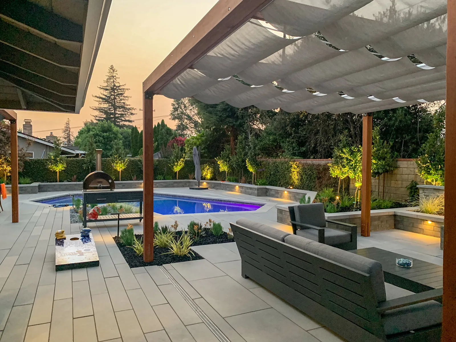 Retractable Canopy Pergola, 17' L x 16' W, California Redwood, in San Jose, CA