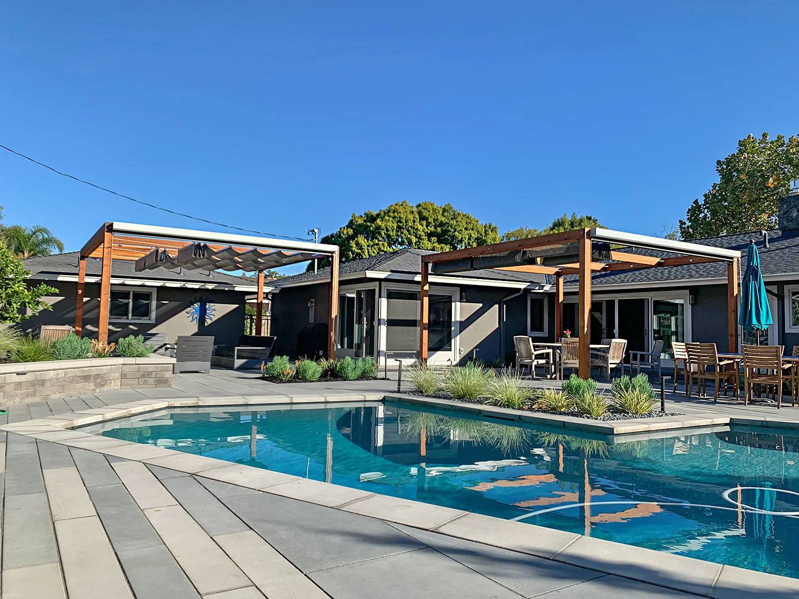 Retractable Canopy Pergola, 17' L x 16' W, California Redwood, in San Jose, CA