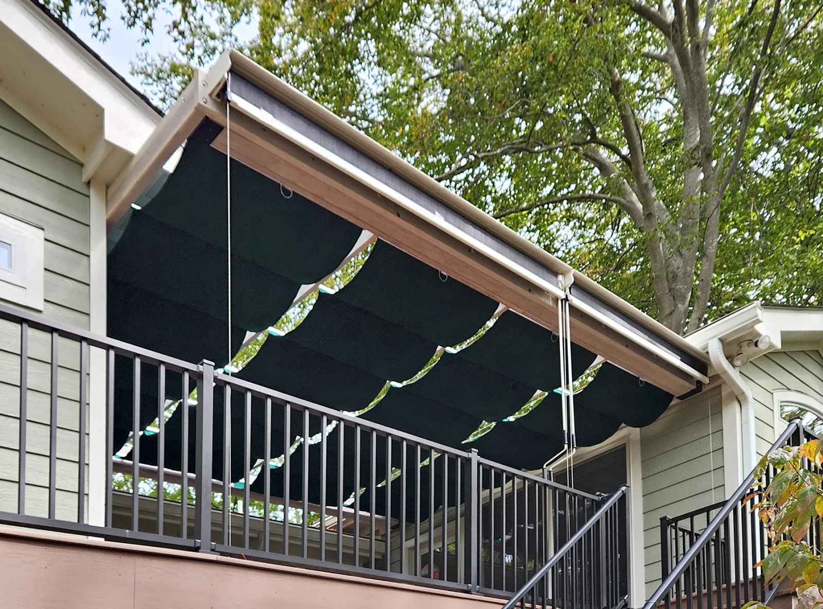 Custom Attached Retractable Canopy Pergola, 18' x 12', California Redwood, in Moneta, VA