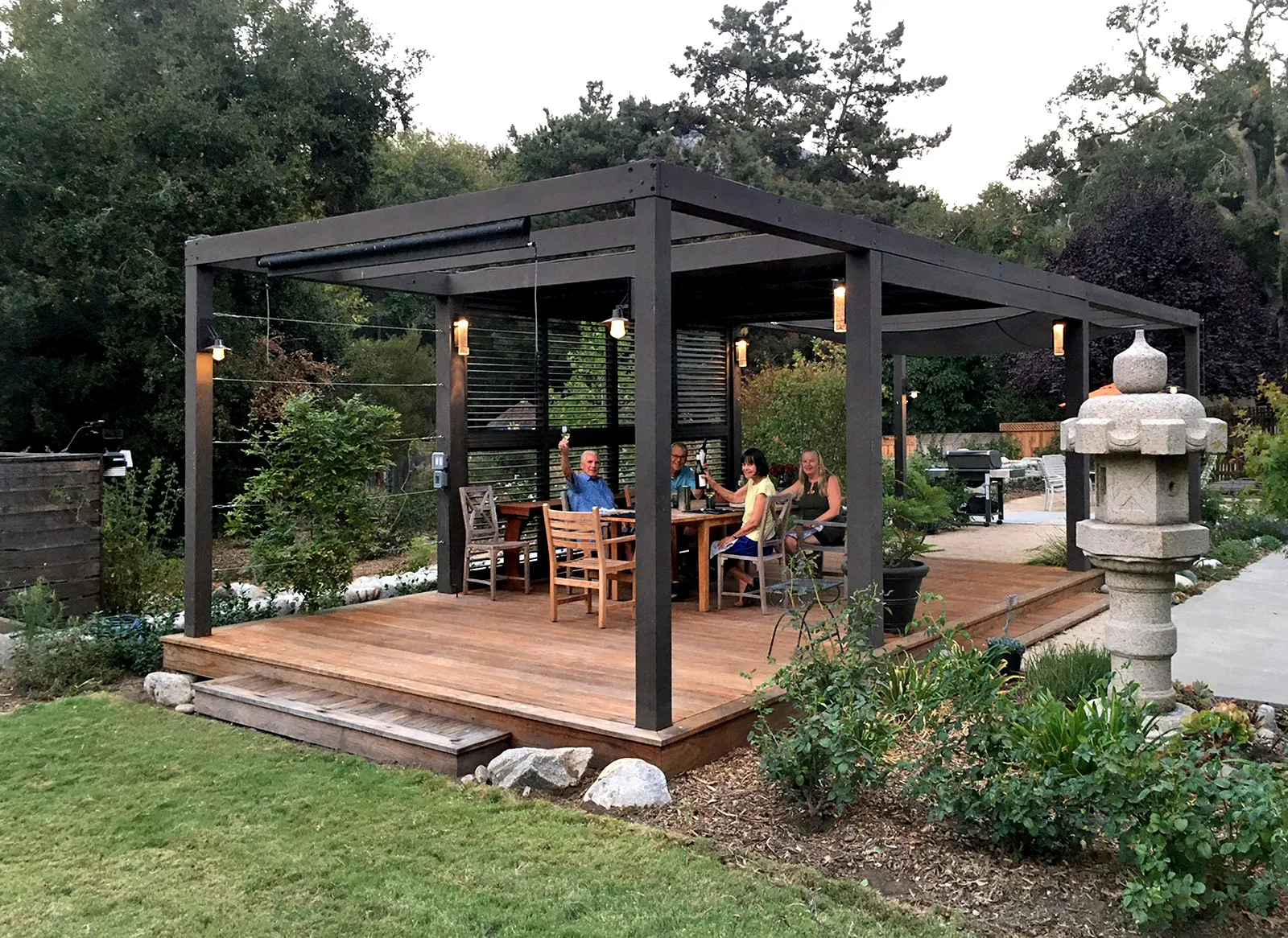 Custom Retractable Canopy Pergola, 40' L x 14' W, Douglas-fir, in Carmel Valley, California