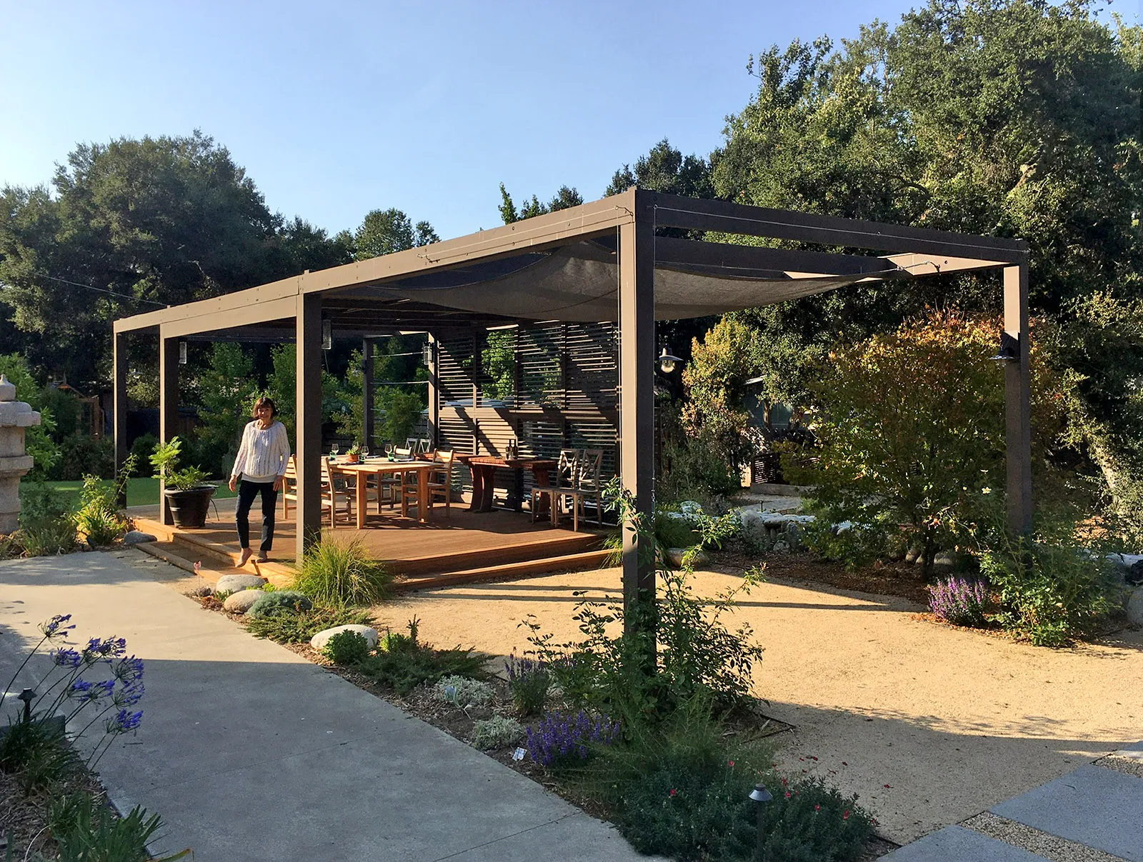 Custom Retractable Canopy Pergola, 40' L x 14' W, Douglas-fir, in Carmel Valley, California