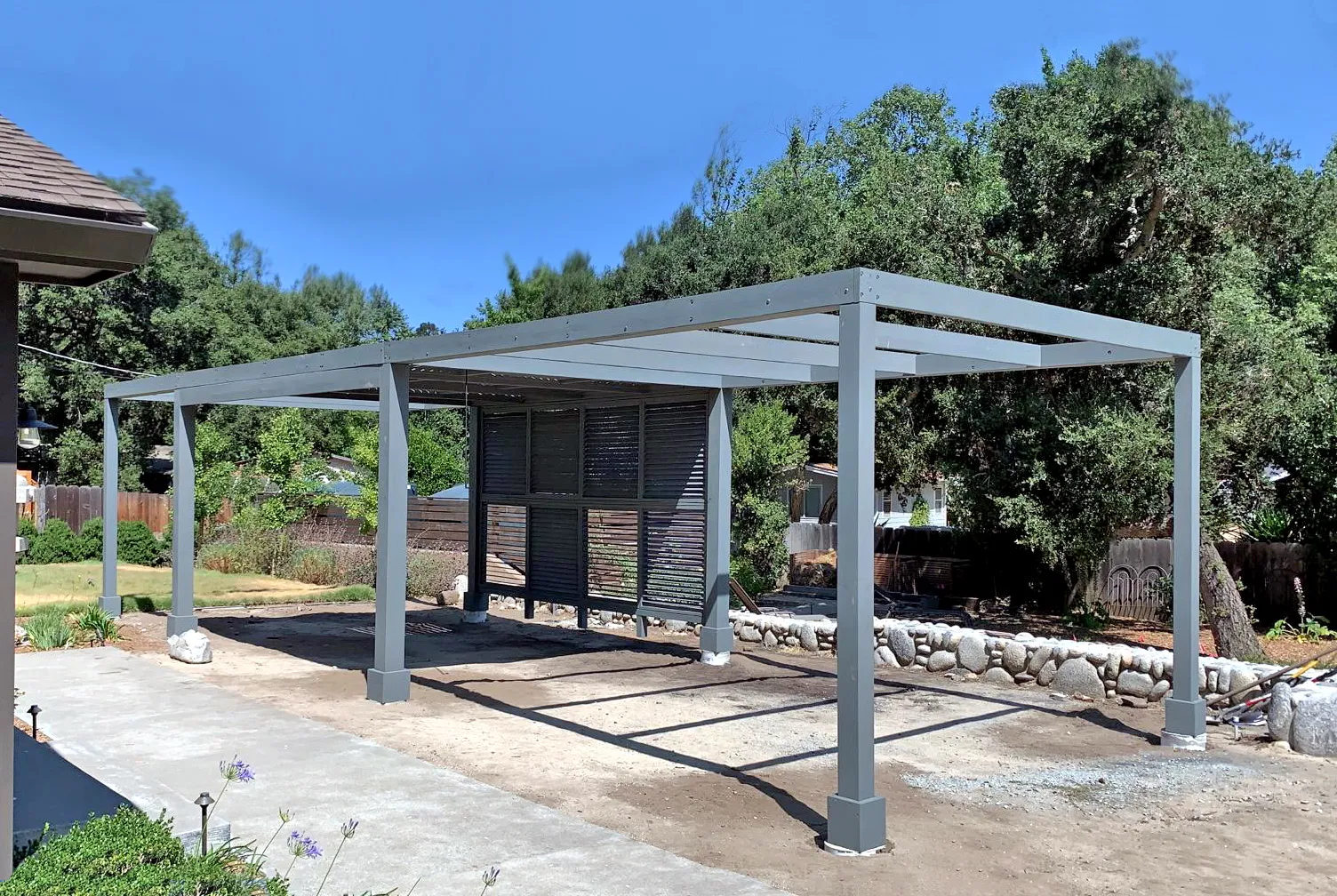 Custom Retractable Canopy Pergola, 40' L x 14' W, Douglas-fir, in Carmel Valley, California