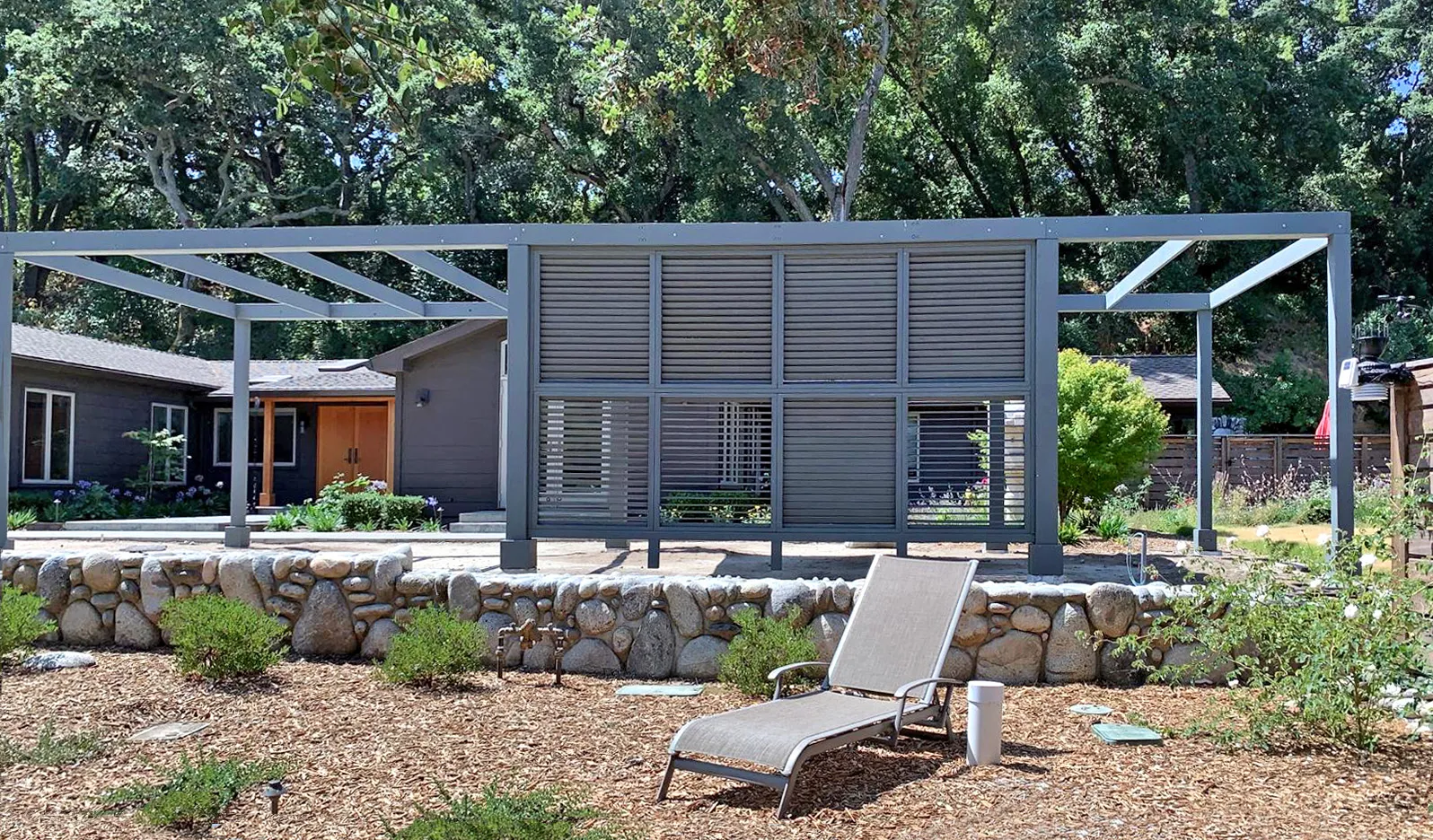 Custom Retractable Canopy Pergola, 40' L x 14' W, Douglas-fir, in Carmel Valley, California