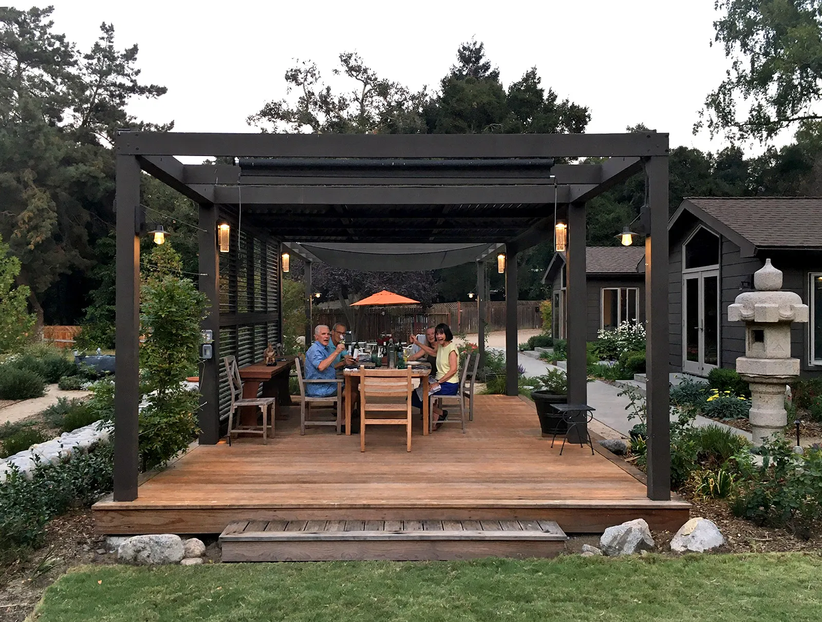 Custom Retractable Canopy Pergola, 40' L x 14' W, Douglas-fir, in Carmel Valley, California