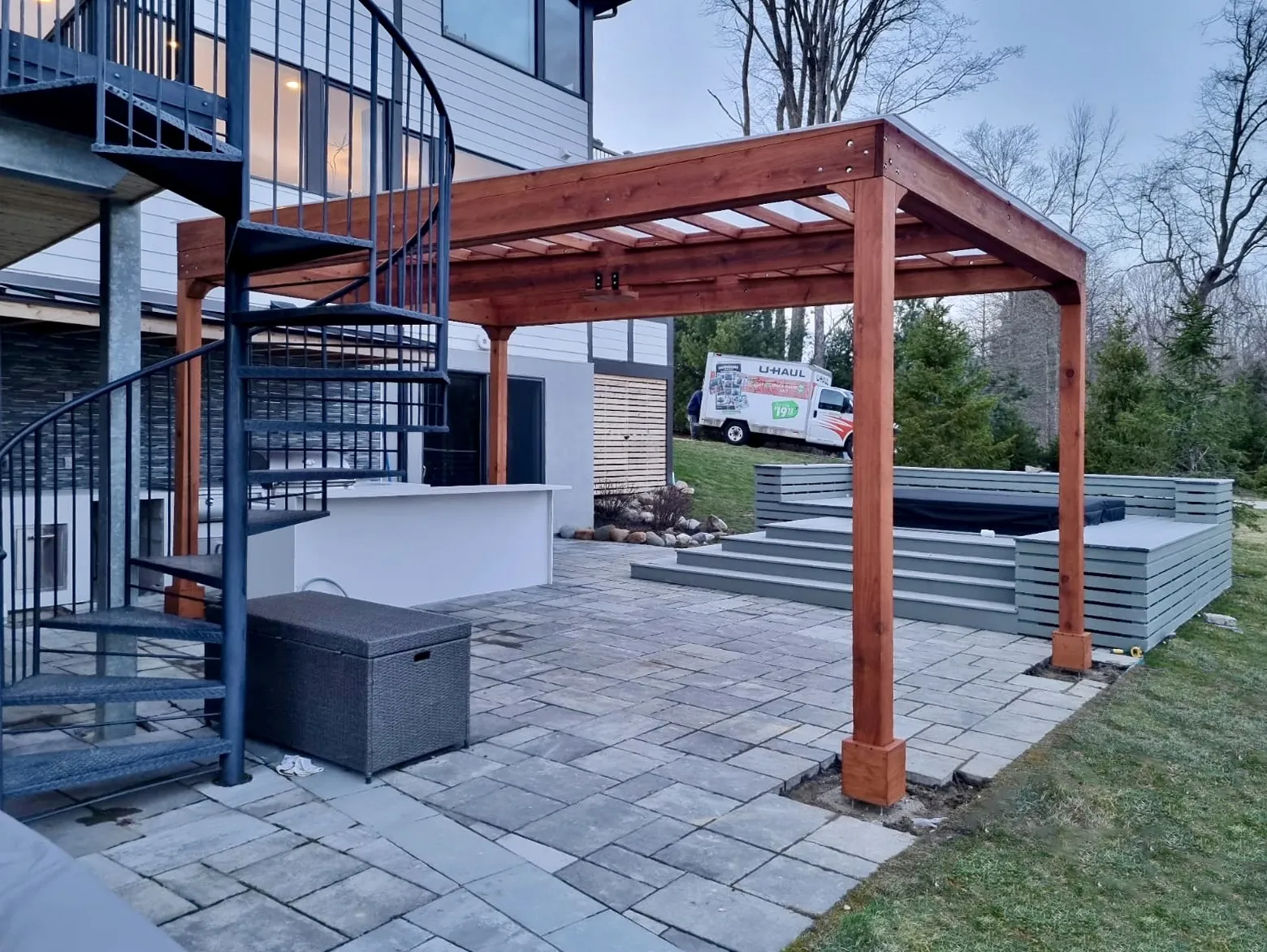 Retractable Canopy Pergola, 20' L x 12' W, California Redwood, in Chagrin Falls, OH