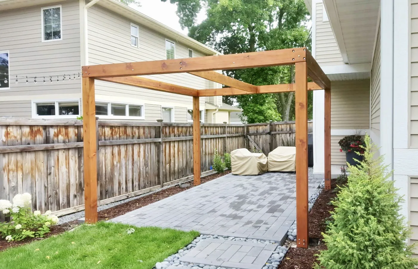 Retractable Canopy Pergola, 14' L x 12' W, California Redwood, in Edina, Minnesota